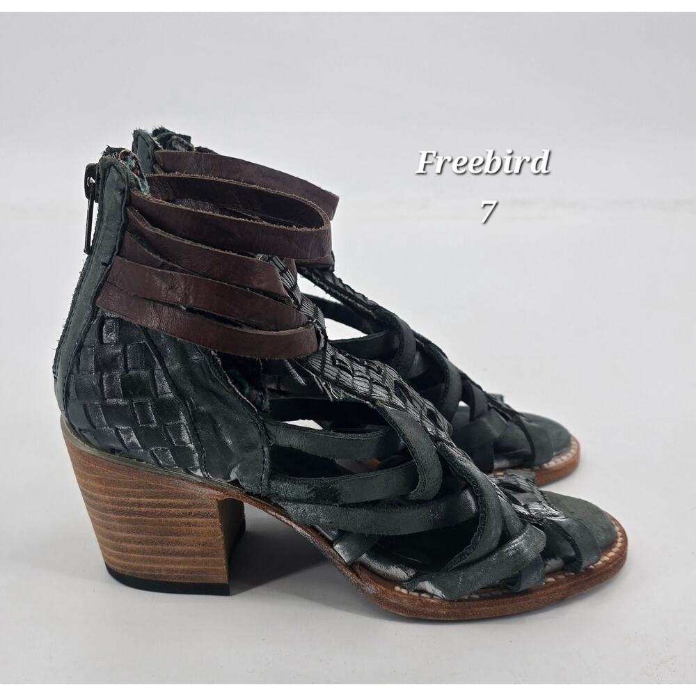 Freebird by Steven Penny Blue Multi Leather Heeled Gladiator Sandals‎ - 7